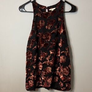 Adiva Black and Pink Rose High-Neckline Sleeveless Whimsigoth Velvet Dark Floral